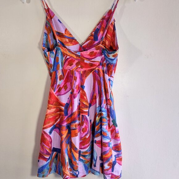 FARM RIO Colored Bananas Wrap Mini Dress Linen Festival Indie Tropical Size XS - Picture 5 of 11